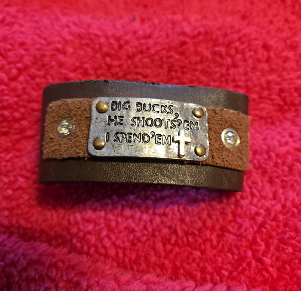 Brown Leather Layered Cuff Bracelet with Engraved Metal Plate